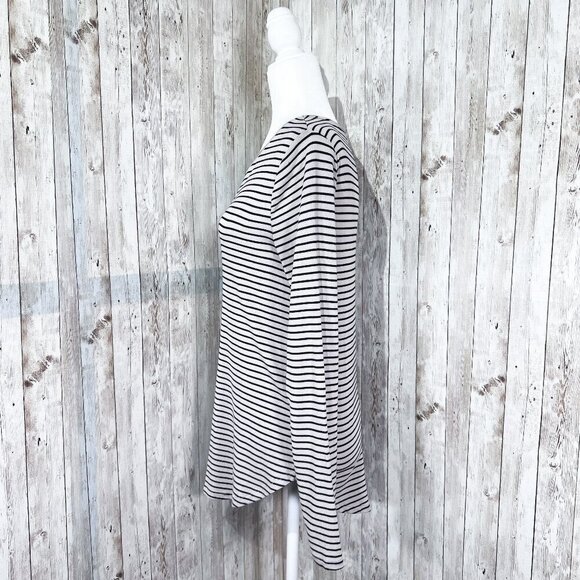 Old Navy Long Sleeve Tee | Taupe & Black Stripe | Medium | Scoop Neck | Stretch - Picture 2 of 7